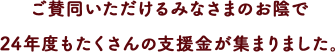 ご賛同いただけるみなさまのお陰で24年度もたくさんの⽀援⾦が集まりました。