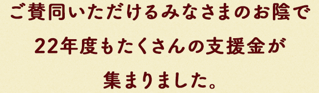 ご賛同いただけるみなさまのお陰で22年度もたくさんの⽀援⾦が集まりました。
