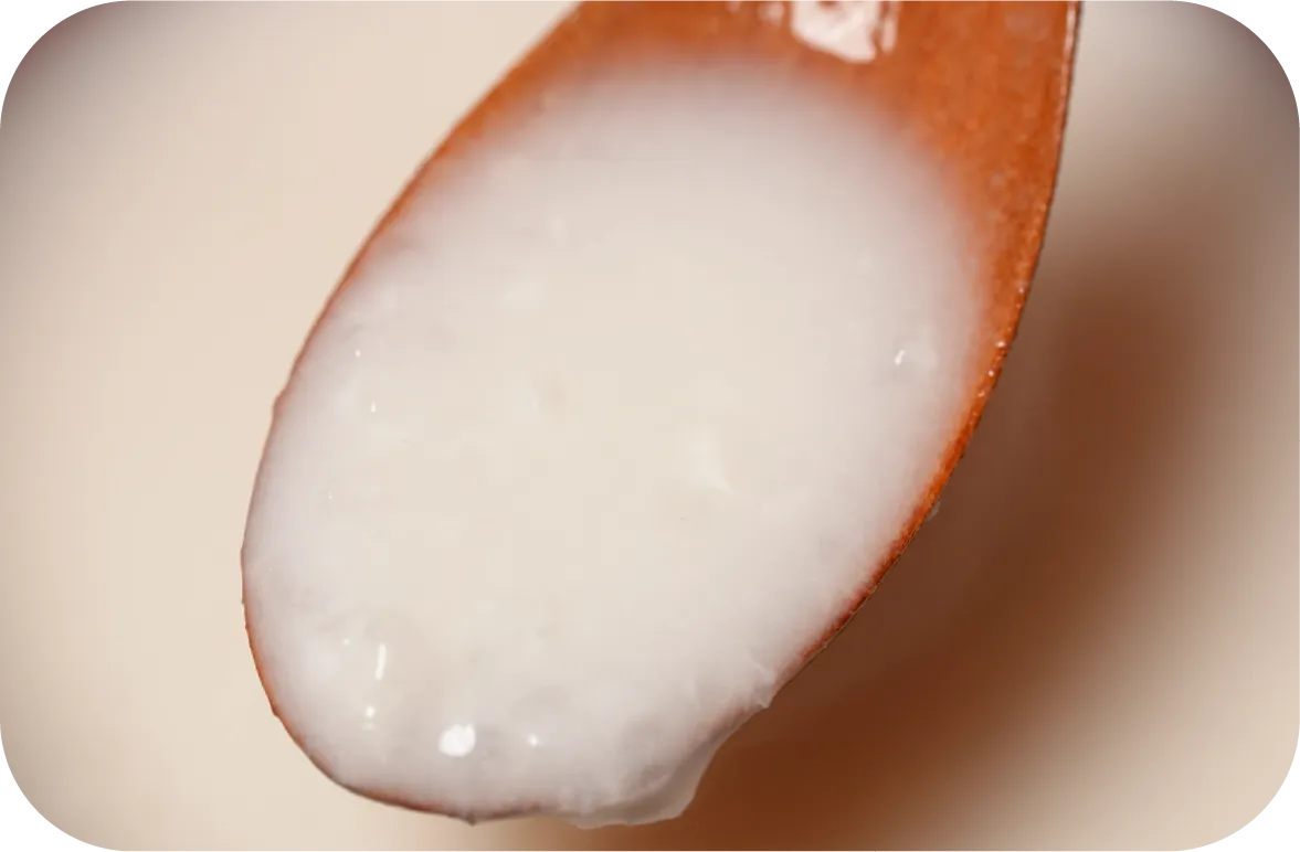 とろりとした甘酒をスプーンですくっている様子