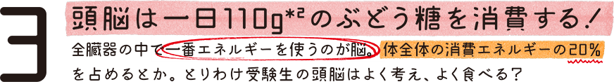 3 頭脳は一日110g＊2のぶどう糖を消費する！