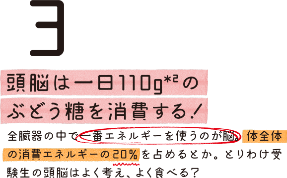 3 頭脳は一日110g＊2のぶどう糖を消費する！