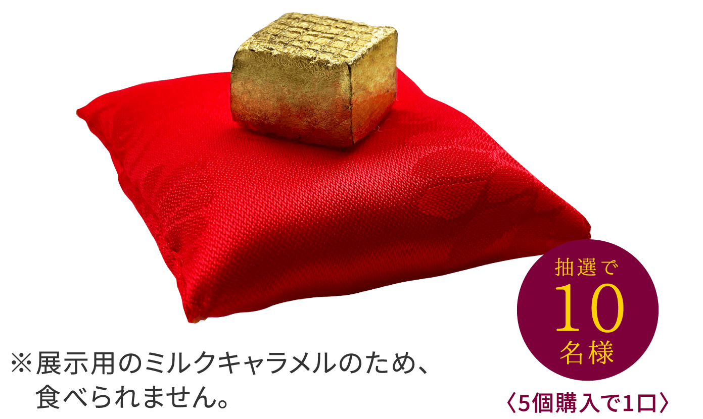 ※展示用のミルクキャラメルのため、食べられません。抽選で10名様〈5個購入で1口〉