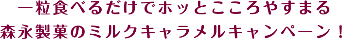 一粒食べるだけでホッとこころやすまる森永製菓のミルクキャラメルキャンペーン！