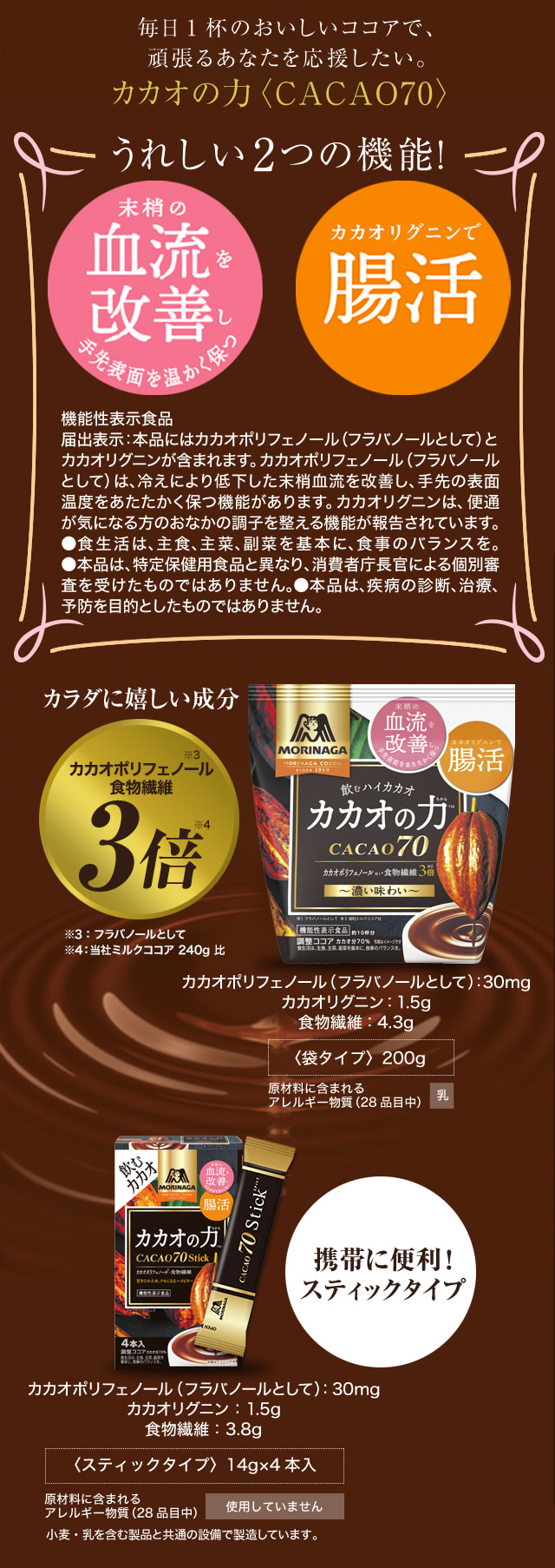 森永製菓 カカオの力 ＣＡＣＡＯ７０ 48個 ２ケース 12袋×2