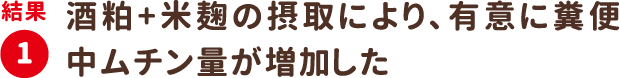 結果1：酒粕+米麹の摂取により、有意に糞便中ムチン量が増加した