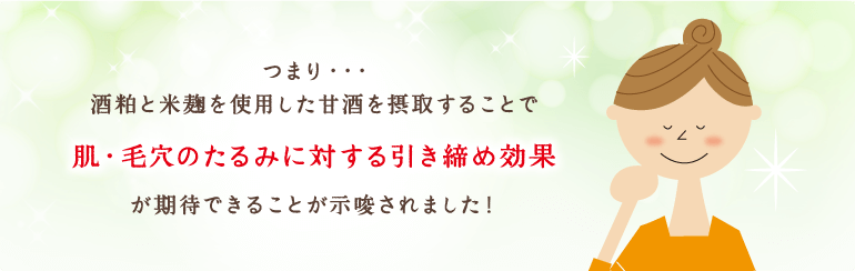 つまり…酒粕と米麹を使用した甘酒を摂取することで肌・毛穴のたるみに対する引き締め効果が期待できることが示唆されました！