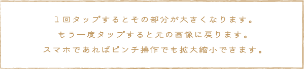 1回タップするとその部分が大きくなります。もう一度タップすると元の画像に戻ります。スマホであればピンチ操作でも拡大縮小できます。