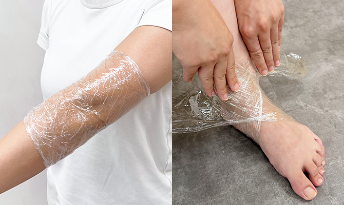 ラップパックするひじとかかと