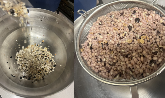 もち麦と雑穀の下茹で