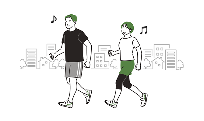 ウォーキングする男女のイラスト