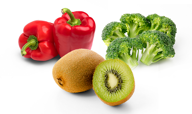 パプリカ、キウイ、ブロッコリー