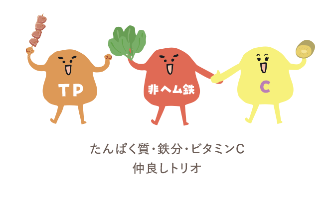 たんぱく質・鉄分・ビタミンC仲良しトリオ