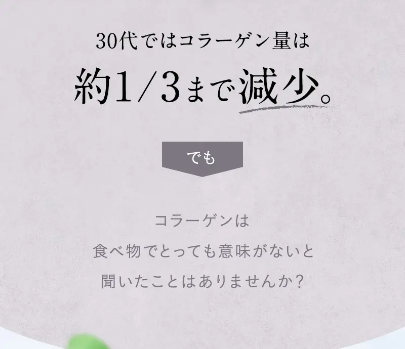 30代ではコラーゲン量は約1/3まで減少