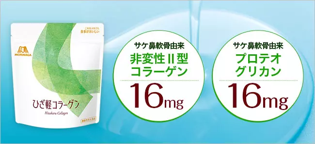 「サケ鼻軟骨由来 非変性Ⅱ型コラーゲン」と「サケ鼻軟骨由来 プロテオグリカン」