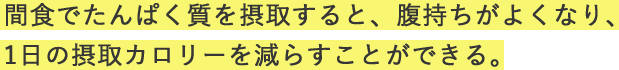間食でたんぱく質を摂取すると、腹持ちがよくなり、1日の摂取カロリーを減らすことができる。