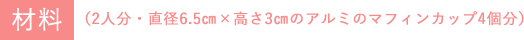 材料（2人分・直径6.5cm×高さ3cmのアルミのマフィンカップ4個分）