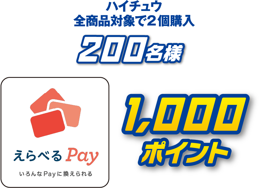 ハイチュウ全商品対象で2個購入 200名様　えらべるPay1,000ポイント