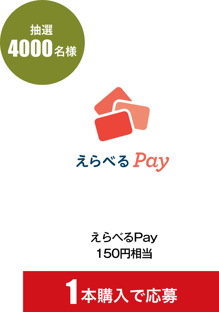 抽選4000名様「えらべるPay 150円相当」1本購入で応募