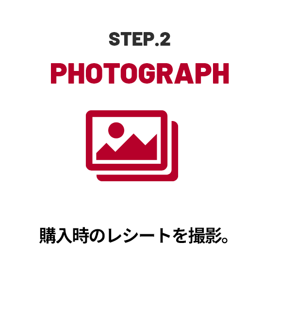 STEP.2 PHOTOGRAPH 購入時のレシートを撮影。
