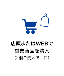 店頭またはWEBで対象商品を購入（2個ご購入で一口）