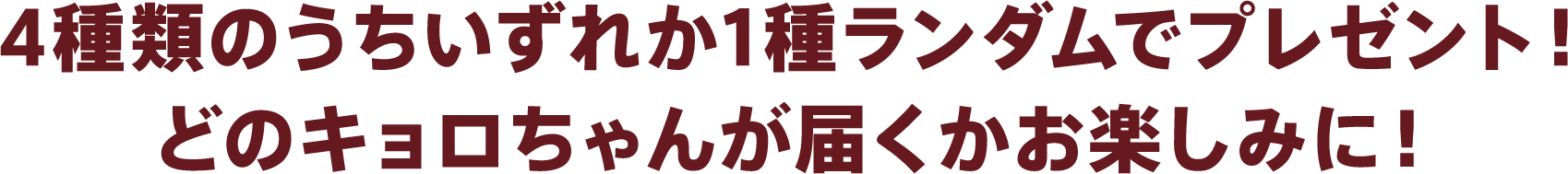 4種類のうちいずれか1種ランダムでプレゼント！どのキョロちゃんが届くかお楽しみに！