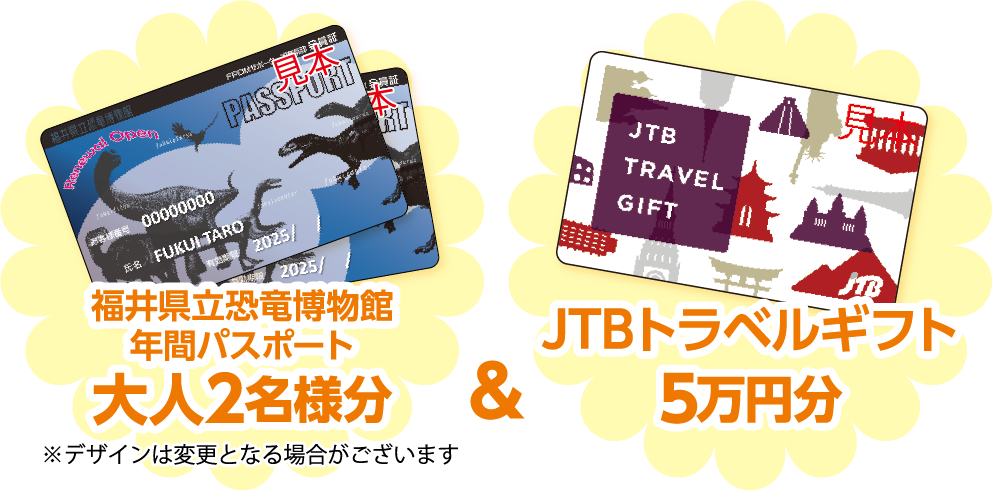 福井県立恐竜博物館年間パスポート大人2名様分 JTBトラベルギフト5万円分