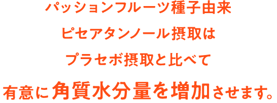 パッションフルーツ種子由来ピセアタンノール摂取はプラセボ摂取と比べて有意に角質水分量を増加させます。