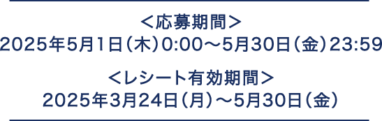 応募期間 2025年5月1日（木）0:00～5月30日（金）23:59 / レシート有効期間 2025年3月24日（月）～5月30日（金）