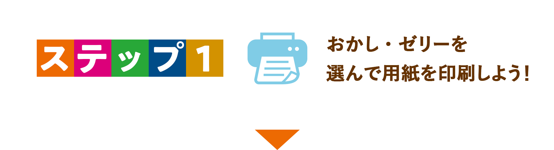 ステップ1 おかし・ゼリーを選んで用紙を印刷しよう!