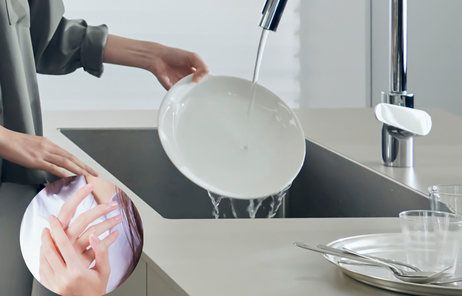 水ですすぐだけで汚れが落ちる食器「meliordesign（メリオールデザイン）」は、少ない水で洗え、洗剤も不要。家事の時間を短くし、洗い物による手あれなどの負担も小さくできるという。