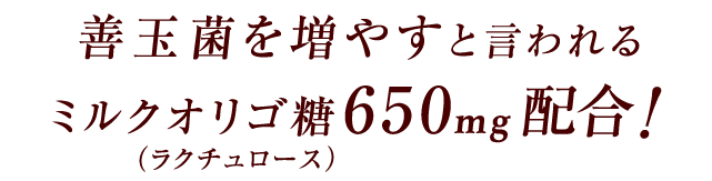 善玉菌を増やすと言われるミルクオリゴ糖（ラクチュロース）650mg配合！