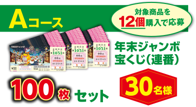 Aコース：年末ジャンボ宝くじ（連番）100枚セット 30名様 対象商品を12個購入で応募